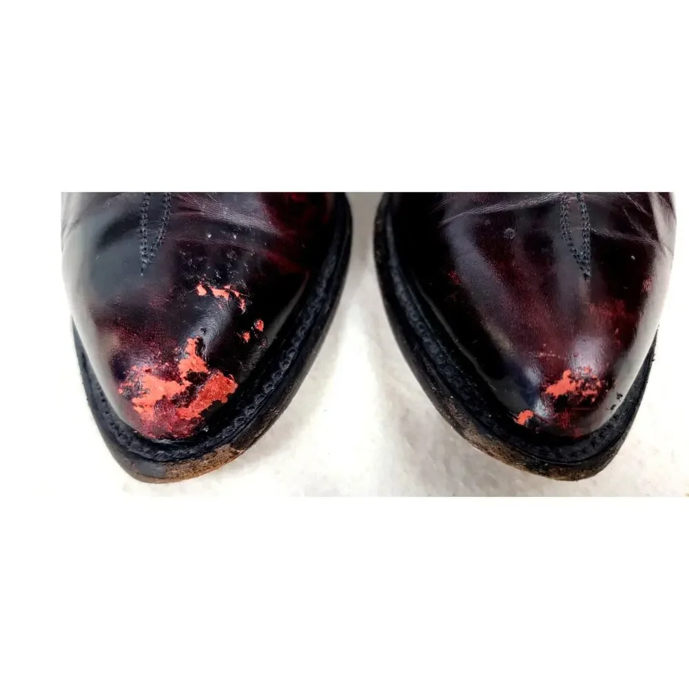 Vintage Lucchese Roper Cowboy Boots Dark Cherry USA Leather Men’s 7.5E Western